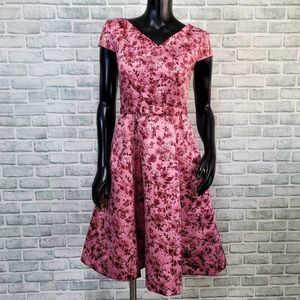 Girl Meets Glam Womens 2 Pink Floral Elle Brightex Duchess Satin Fit Flare Dress